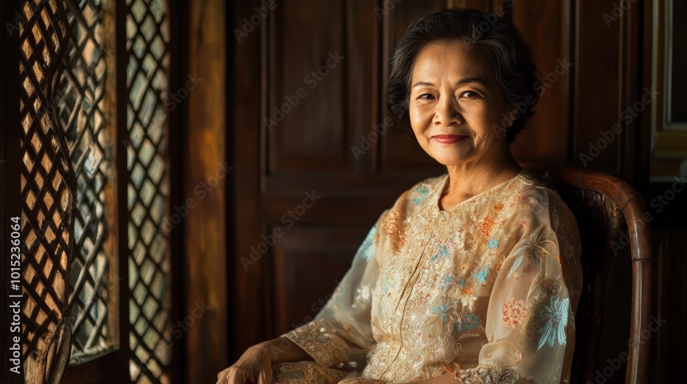 Vibrant Portrait of a Filipina Woman Sitting Gracefully Vibrant Portrait of a Filipina Woman Sitting Gracefully