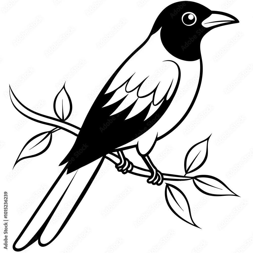 Out line of a bird on a branch vector drawing Out line of a bird on a branch vector drawing