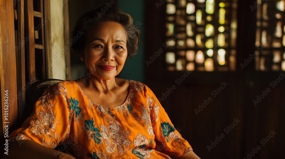 Fototapeta premium Vibrant Portrait of a Filipina Woman in Traditional Attire
