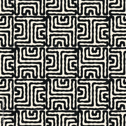 Wallpaper Mural Vector geometric seamless pattern with striped shapes resembling a labyrinth Torontodigital.ca