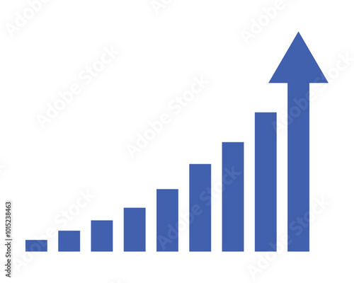 Upward stepping blue arrow. Growth Bar blue stairs step to growth success vector illustration on white. Progress way and forward achievement creative concept. Bar graph of blue bars. 