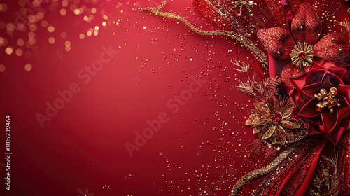 Elegant christmas invitation card art deco design vector. Red abstract background.Design illustration for cover, poster, wallpaper. wedding card, christmas or birthday with border red flowers