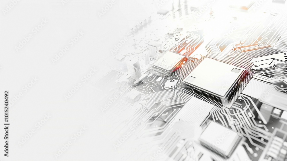 Fototapeta premium Abstract digital art of a circuit board with glowing connections, creating a futuristic theme.