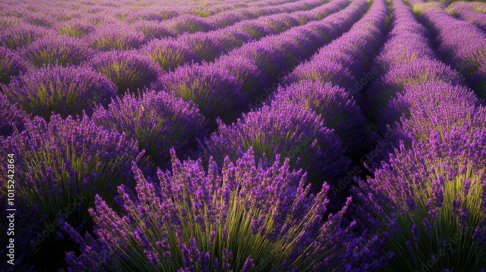 Fototapeta premium Rows of purple lavender flowers in a field.