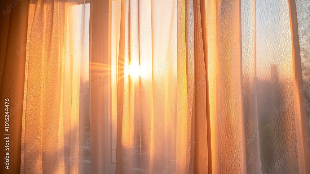 Sunlight streaming through sheer curtains. Sunlight streaming through sheer curtains.