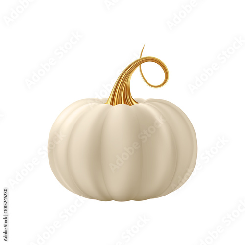 3d realistic pumpkin. White cream pumpkin with golden stem.