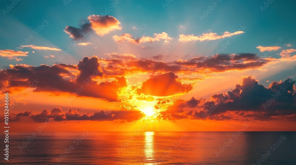 Naklejka premium Fiery Sunset Over the Ocean