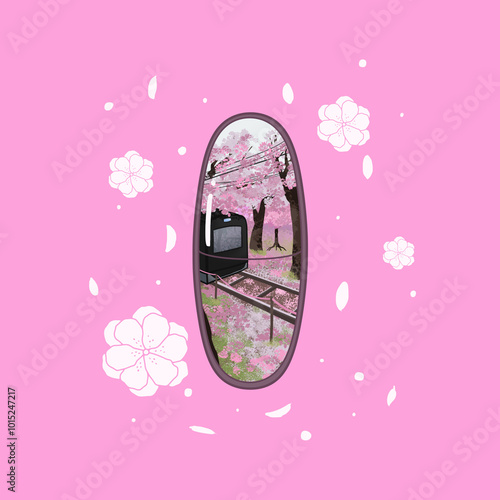 isolated pink capsule with nature inside with flowers