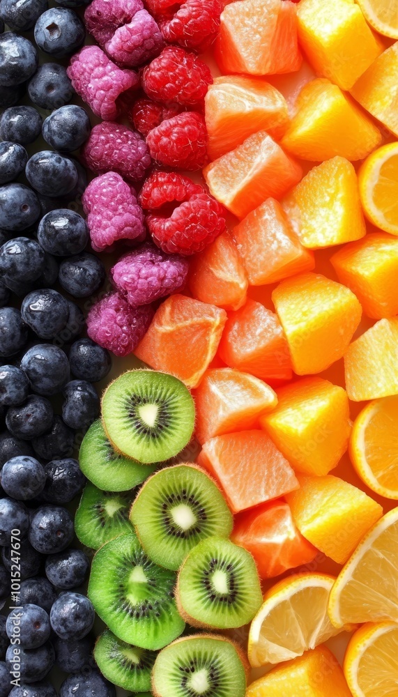 Rainbow of Fresh Fruit. Sliced Colorful Fruits Background, Close Up. Healthy Eating Concept. Rainbow of Fresh Fruit. Sliced Colorful Fruits Background, Close Up. Healthy Eating Concept.