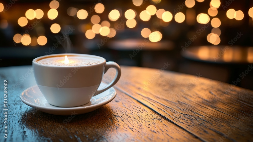 Cozy Coffee Moment Illuminated by Warm Bokeh Lights Cozy Coffee Moment Illuminated by Warm Bokeh Lights