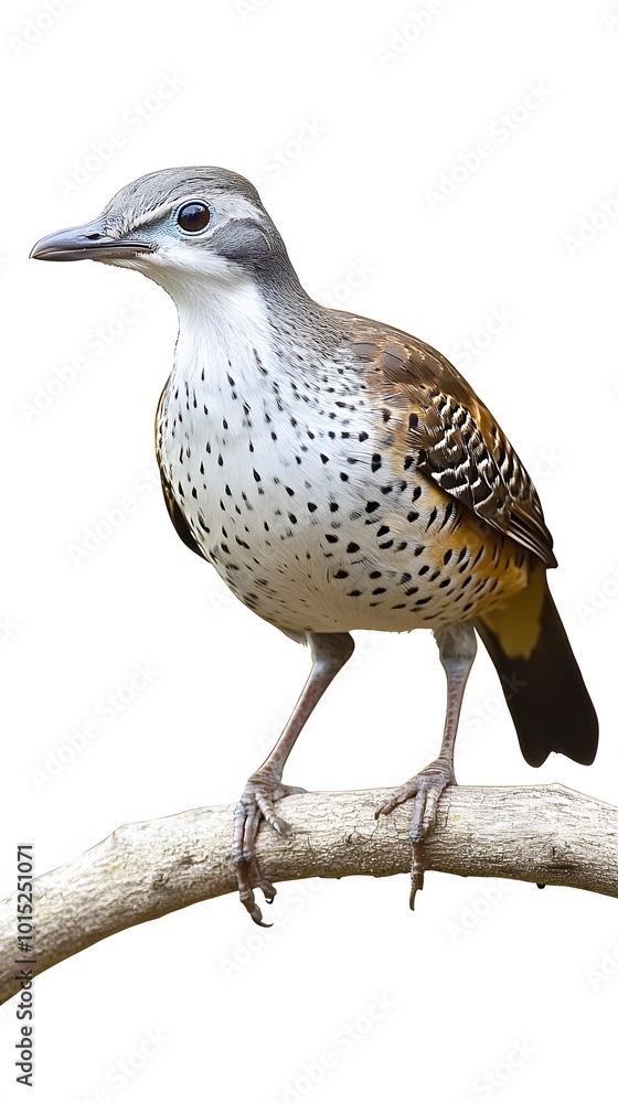 Solitary Tinamou Bird Perched on a Branch on a White Background, Photo Realistic, Wallpaper, Cover and Screen for Smartphone, PC, Laptop, 9:16 and 16:9 Format Solitary Tinamou Bird Perched on a Branch on a White Background, Photo Realistic, Wallpaper, Cover and Screen for Smartphone, PC, Laptop, 9:16 and 16:9 Format