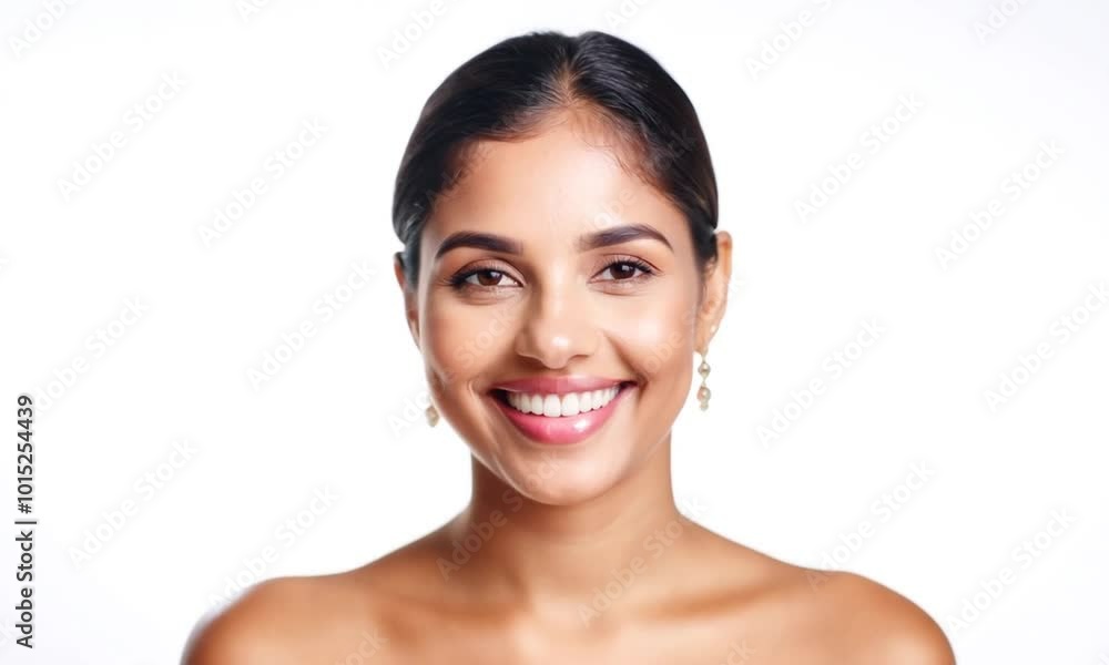 Portrait of a beautiful young woman smiling at the camera on a white background Portrait of a beautiful young woman smiling at the camera on a white background