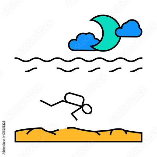 night diving course line icon vector. night diving course sign. isolated symbol illustration