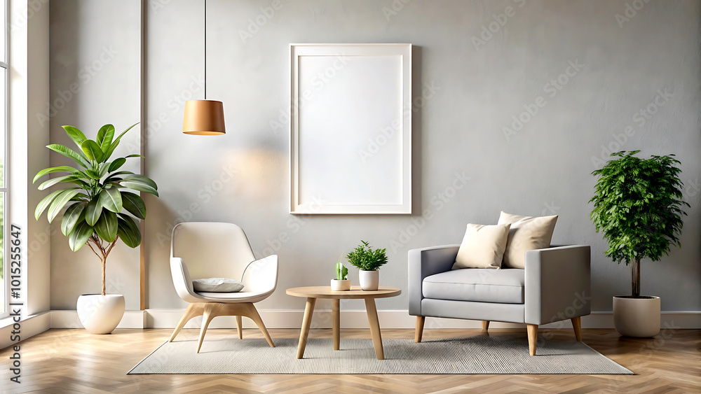 Mockup poster frame in minimalist modern interior background, 3d render, white Mock up frame Mockup poster frame in minimalist modern interior background, 3d render, white Mock up frame
