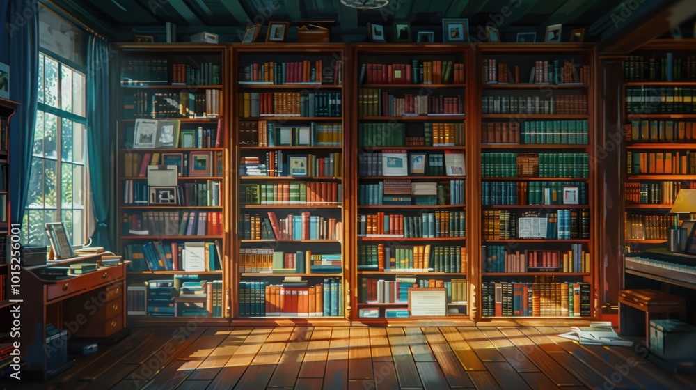Quiet library with neatly arranged bookshelves and a diverse collection of books. Quiet library with neatly arranged bookshelves and a diverse collection of books.