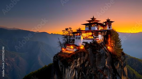 Stunning Twilight at Cliffside Monastery in Bhutan