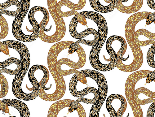 Seamless pattern of python snakes on a transparent background, for textiles, wallpaper, packaging.
