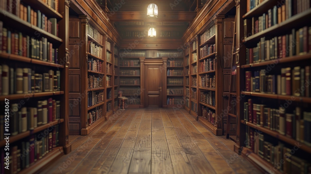 A cozy aisle between wooden bookshelves in a vintage library, with dim lighting and a nostalgic feel. A cozy aisle between wooden bookshelves in a vintage library, with dim lighting and a nostalgic feel.