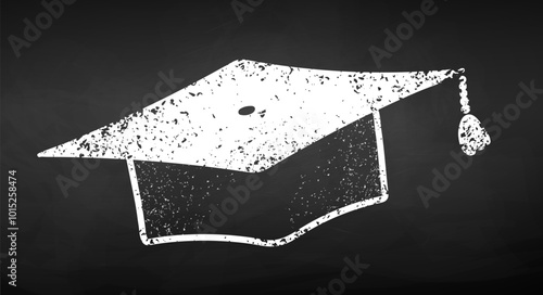 Chalk drawn vector illustration of graduation cap on chalkboard background