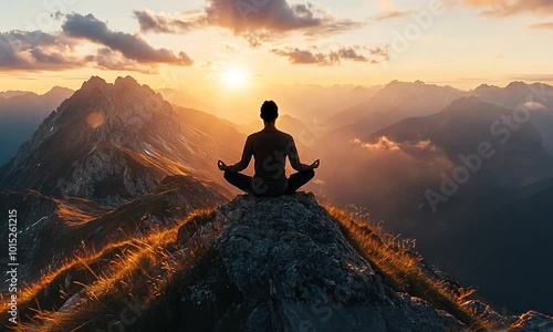 a person on hill meditating on sunrise