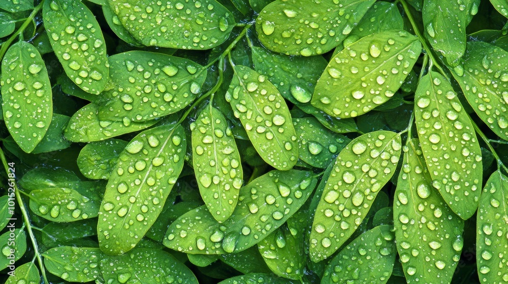 Fototapeta premium Emerald Leaves with Glistening Raindrops