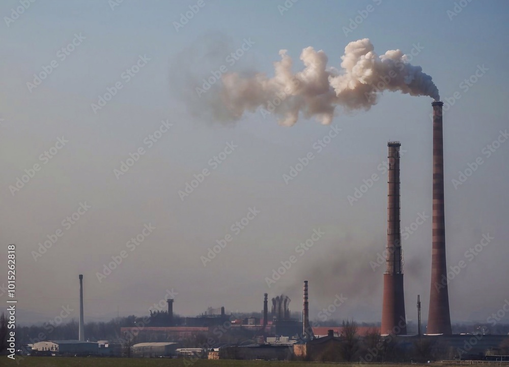 Smoke from the factory chimney. The problem of environmental pollution Smoke from the factory chimney. The problem of environmental pollution