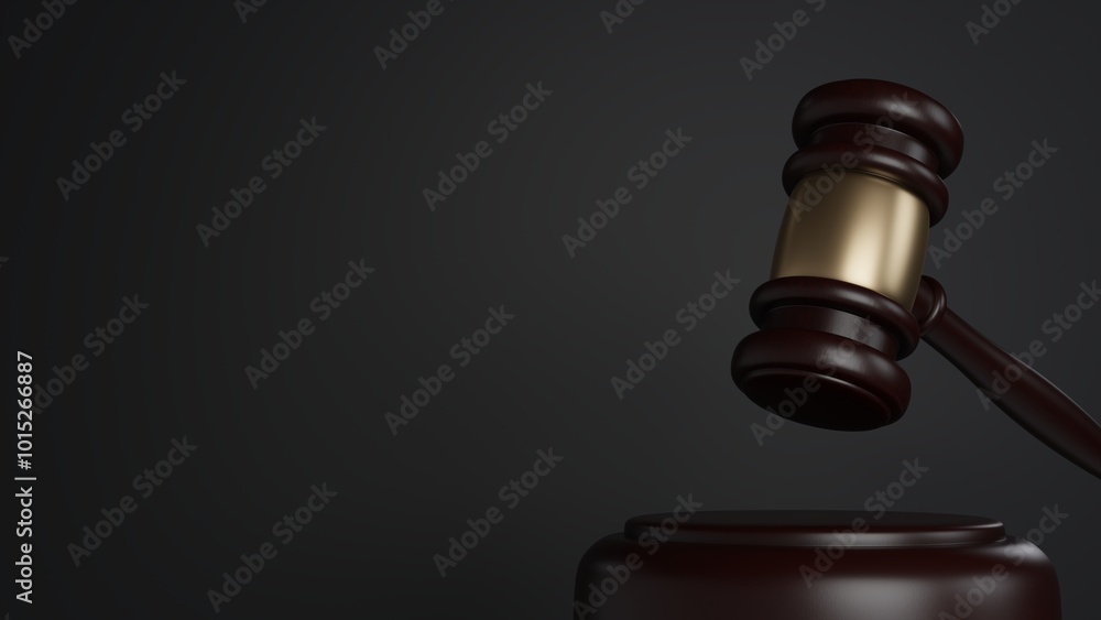 3d rendering of wooden court gavel, or auction hammer, on dark background. 3d rendering of wooden court gavel, or auction hammer, on dark background.