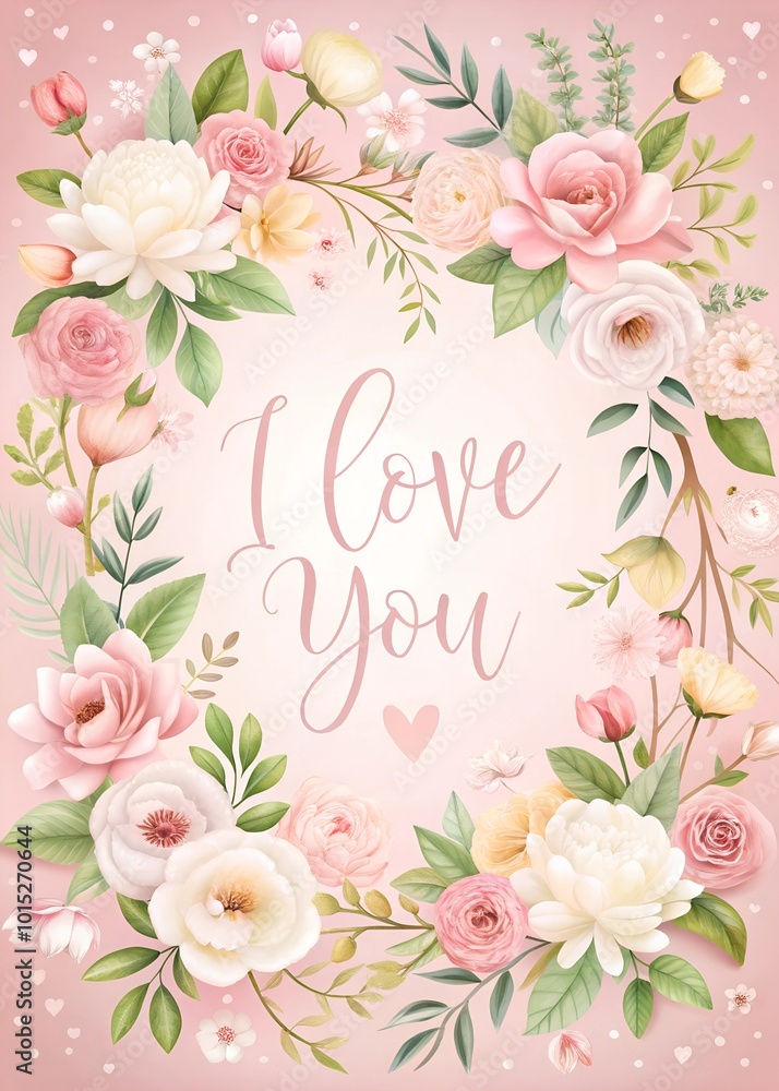 Digital Valentine's Day card with delicate hand-drawn flowers framing Digital Valentine's Day card with delicate hand-drawn flowers framing