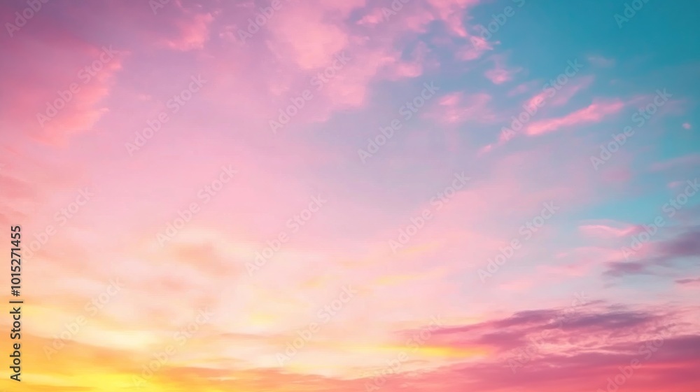 The vast sky awakens at dawn, showcasing soft pink and gold shades that blend gently with serene blue. Clouds stretch across the horizon, evoking a sense of tranquility and renewal The vast sky awakens at dawn, showcasing soft pink and gold shades that blend gently with serene blue. Clouds stretch across the horizon, evoking a sense of tranquility and renewal