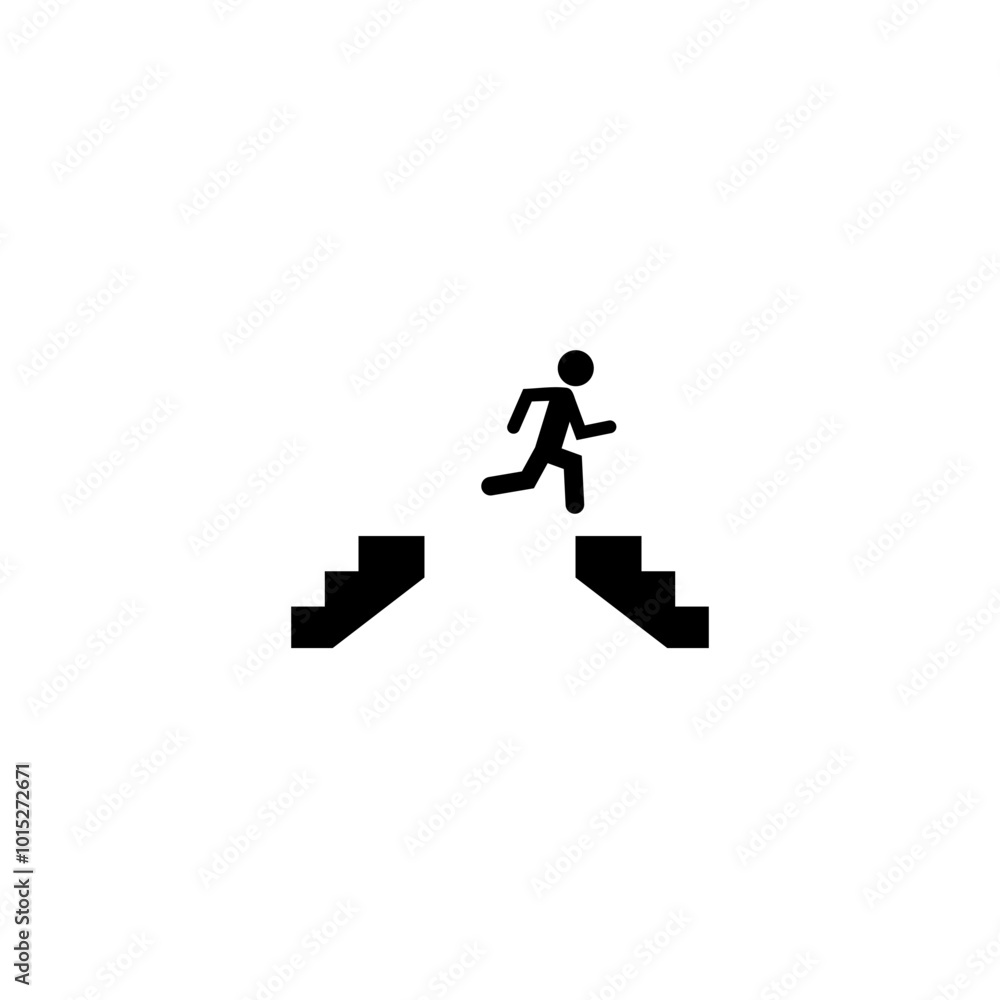 Man successful jumping over a cliff icon isolated on white background Man successful jumping over a cliff icon isolated on white background