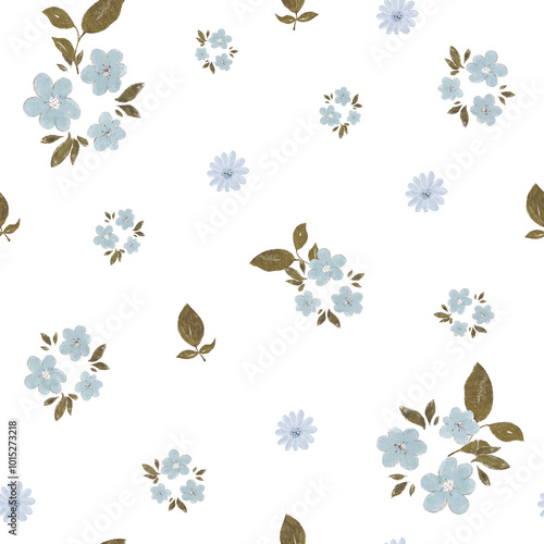 Beautiful seamless floral pattern with cute abstract tiny flowers, sipmle blossom for baby textile, kids print photo