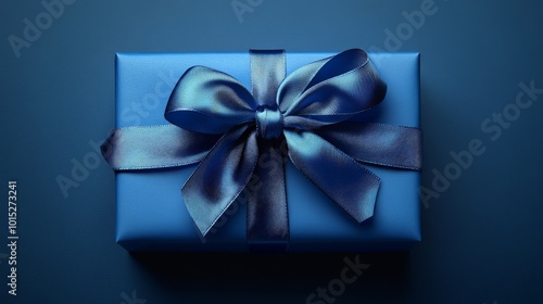 gift box with blue ribbon on a blue background