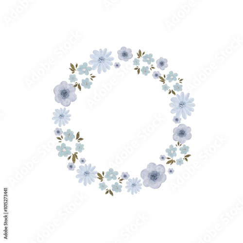 Beautiful floral wreath, frame with cute abstract tiny flowers, sipmle blossom for baby textile, kids print, card design photo