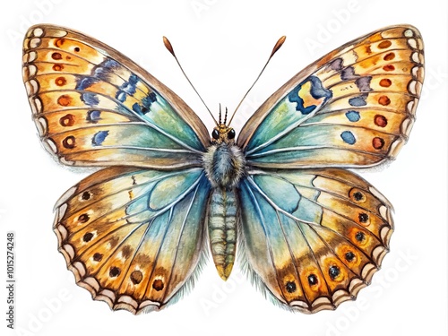 Handmade artwork showcases an aerial perspective of the Watercolor butterfly, Danais Chysippus, illustrating the Lesser Wanderer’s beauty and photo