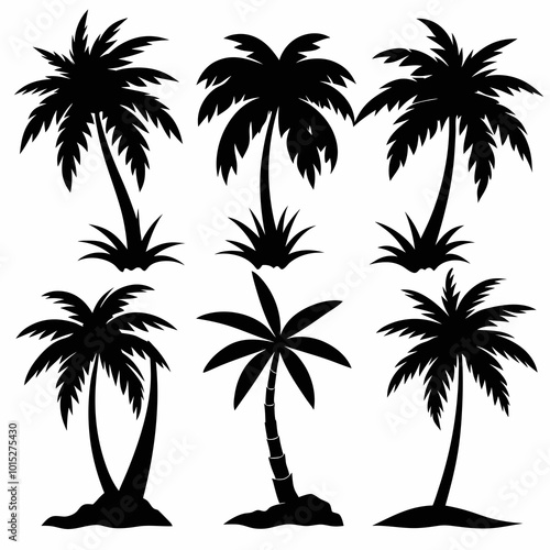 A Collection 6 palm tree silhouette vector illustration
