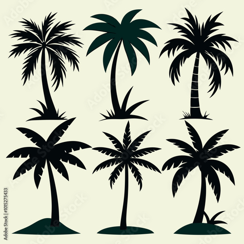 A Collection 6 palm tree silhouette vector illustration