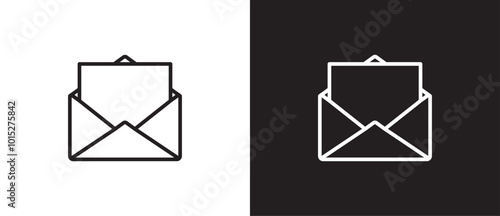 Line icon of Opened envelope with a document. Letter in envelope. The message has been opened. Envelope vector illustration isolated on black and white background. Mail notification icon. Eps10 