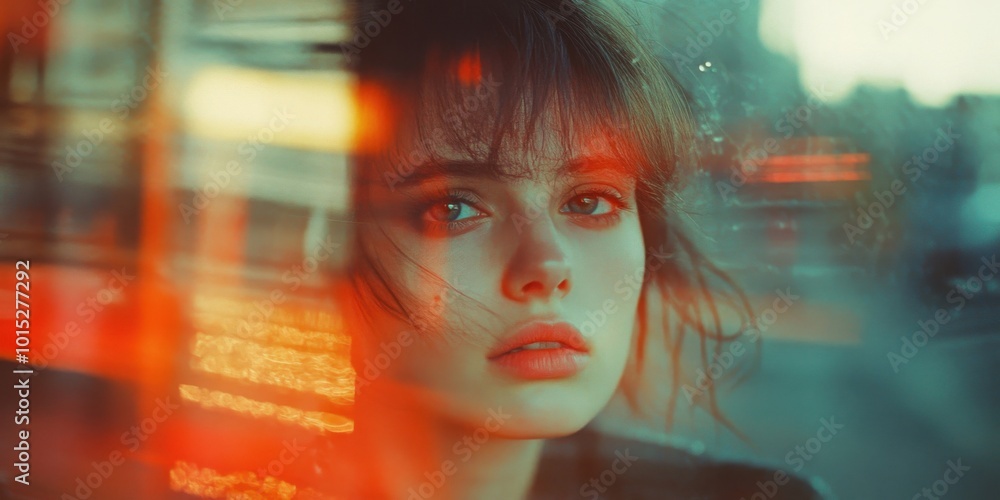 Captivating Urban Portrait with Expressive Reflection and Intriguing Atmosphere Captivating Urban Portrait with Expressive Reflection and Intriguing Atmosphere
