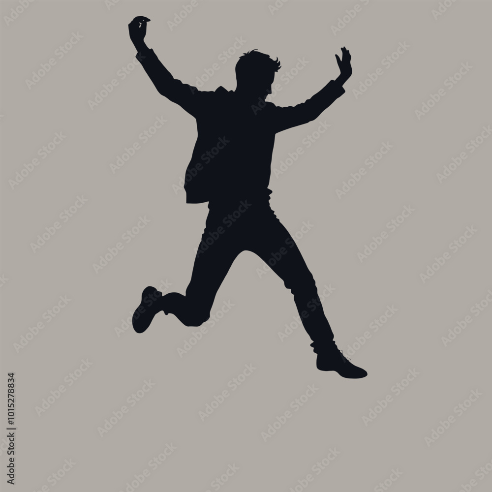 A silhouette of a man jumping or dancing with his arms raised A silhouette of a man jumping or dancing with his arms raised