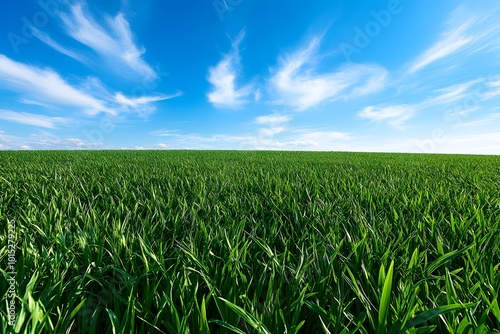 Green grass field under blue sky