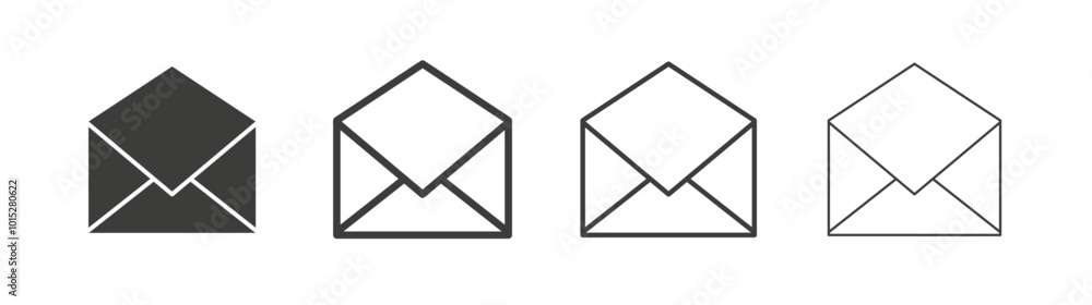 Open envelope liner icon vector set. Open envelope liner icon vector set.