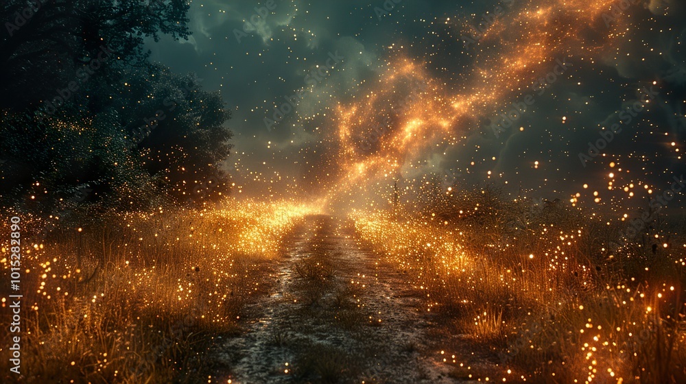 Magical Path Through Glowing Grass and Stars Magical Path Through Glowing Grass and Stars