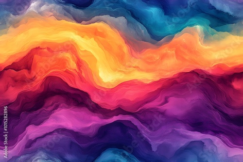 Abstract watercolor waves with deep colors