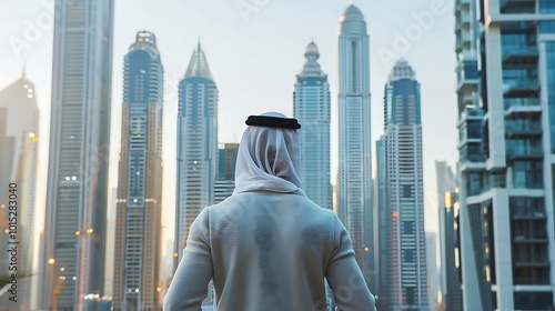 Arabian business man with modern skyscrapers