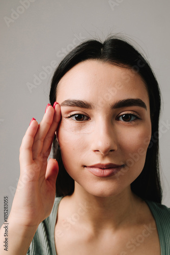 Eye lids surgery blepharoplasty to remove eye bags and cope with aging. Blepharoplasty. Woman is having post-op bandage to prevent bleeding and hide traces of surgical intervention.