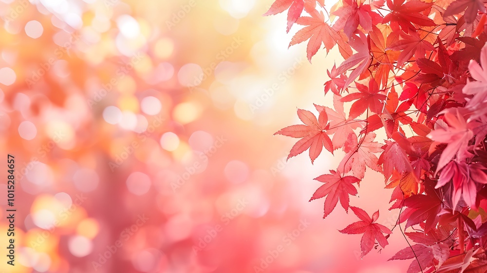 Autumn background with red maple leaves and bokeh lights Autumn background with red maple leaves and bokeh lights