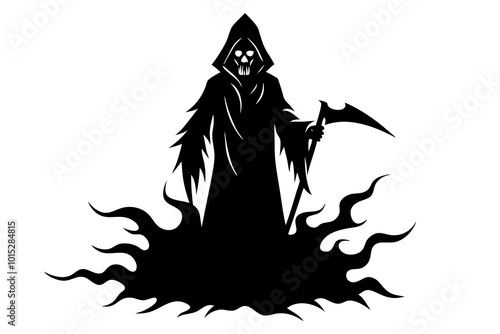 Grim reaper emerging from smoke. Horror and Halloween concept. 
