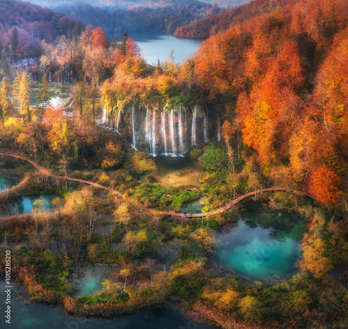Aerial view of waterfall in...