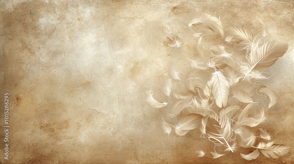 White feathers scatter across an aged, sepia-toned background, creating an elegant and peaceful scene. The delicate feathers and soft light evoke a sense of calm and nostalgia. White feathers scatter across an aged, sepia-toned background, creating an elegant and peaceful scene. The delicate feathers and soft light evoke a sense of calm and nostalgia.
