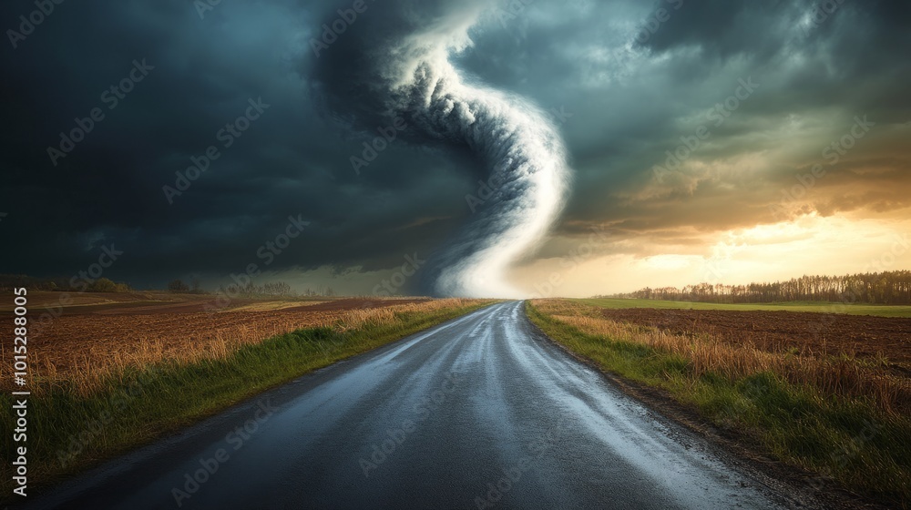 Dramatic Twisting Cloud Formation Over Open Road Dramatic Twisting Cloud Formation Over Open Road